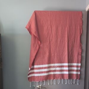 Clarins Coral-Red Turkish Bath Towel with White Stripes